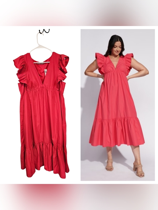 Abercrombie & Fitch Dresses & Skirts - Abercrombie & Fitch Flutter Sleeve Tiered Pinky Red Midi Dress